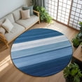 thumbnail image 3 of 7ft Round Rug, Blue Ombre Stripe Non-Skid Rubber Backing Large Area Rugs - Living Room Bedroom Home Office, Farmhouse Striped Modern Abstract Art Indoor Floor Mat Carpets Washable Rug, 3 of 9