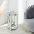 "24"" Silver Mirrored Side Table with Diamond Crush for Living Room, Bedroom Decor"