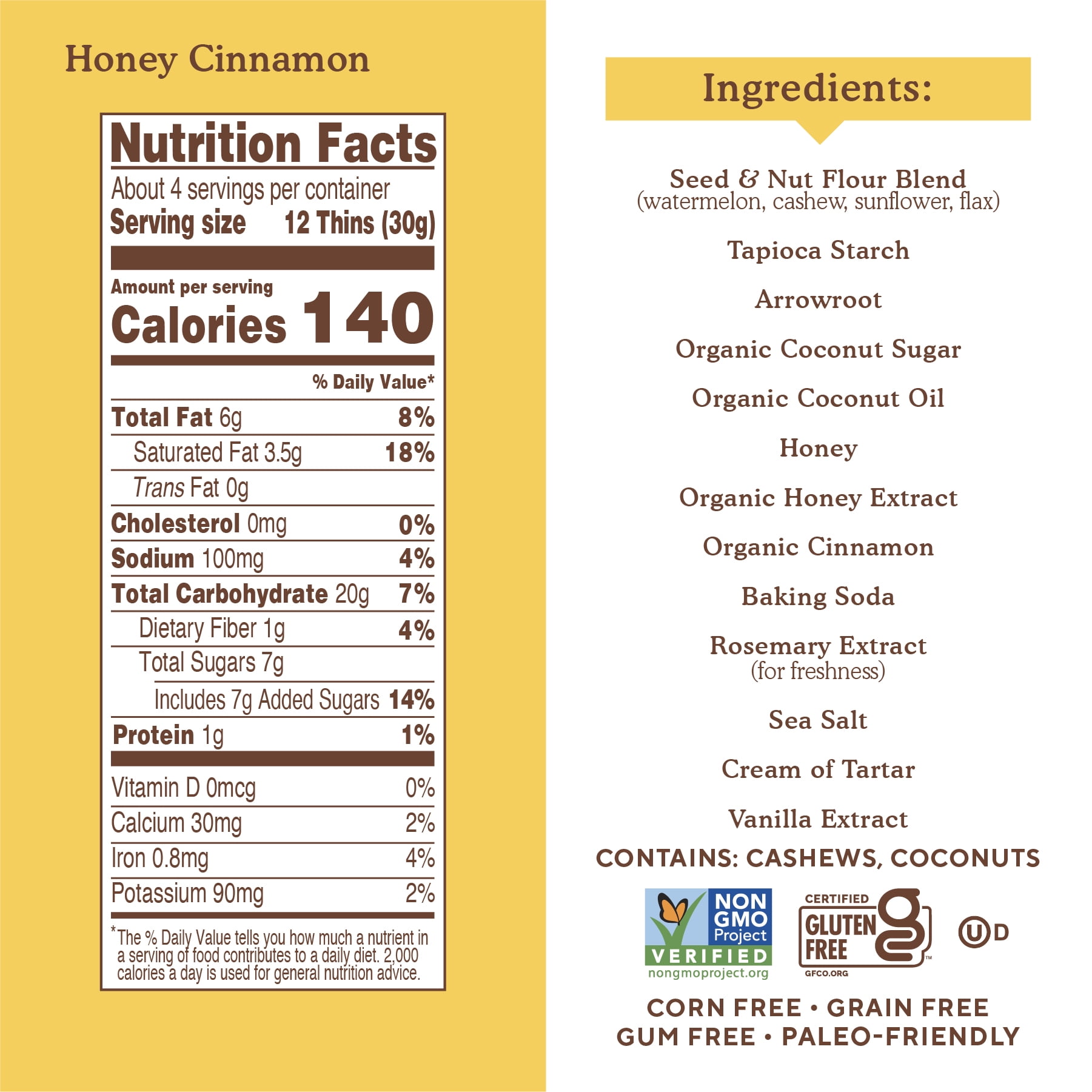 Simple Mills Seed and Nut Flour Sweet Thins, Honey Cinnamon, Gluten-Free, 4.25 oz