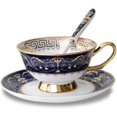 thumbnail image 1 of YBK Tech Euro Style Bone China Cup& Saucer Set Ceramic Tea Coffee Cup compatible Home Kitchen Wedding (Retro Flower Pattern- Dark Blue)_Gift Of G, 1 of 1