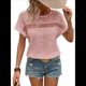 thumbnail image 1 of Blusas Bohemias de Punto con Cuello Redondo, Corta, Bordadas, con Encaje y Aberturas para Mujer Rosa XL, 1 of 9