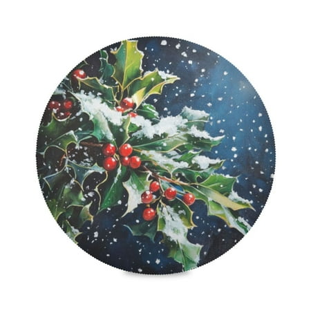 

Round Plate Mat 15.4x15.4 Inchesx1 Placemat Table Mat Kitchen Mat Coffee Mat Fabric Thick Strong Wear-Resistant Heat Resistance Christmas Holly and Mistletoe Pattern