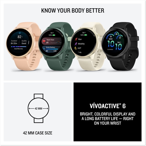 GARMIN, Vivoactive 6 Smartwatch, Lunar Gold with Bone Silicone