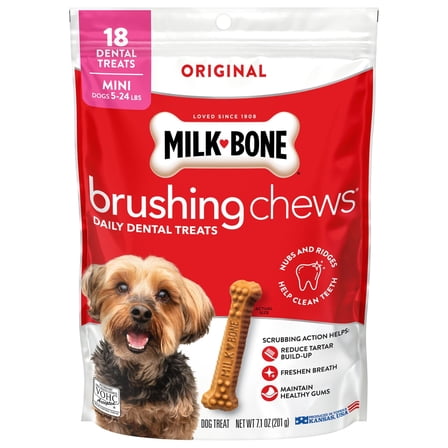 Milk Bone Brushing Chews Original Chicken Flavor Daily Dental Dog Treats, Mini, 7.1 oz Bag