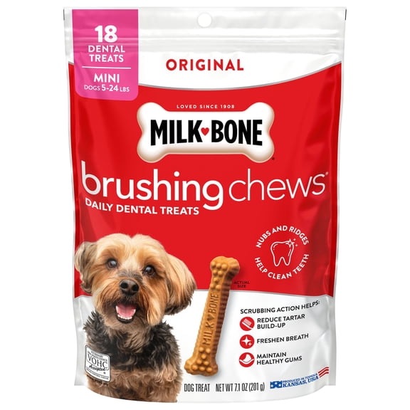 Milk Bone Brushing Chews Original Chicken Flavor Daily Dental Dog Treats, Mini, 18.9 oz Bag