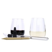 Bella Wine Accessories Sets- Wine Enthusiast Gifts Pack of 5 - 2 Wine Glasses, 1 Stainless Steel Wine Chiller, 1 Wine Marker and 1 Wine Stopper. This Wine Drinker Gifts Are Perfect for Any Wine Lover
