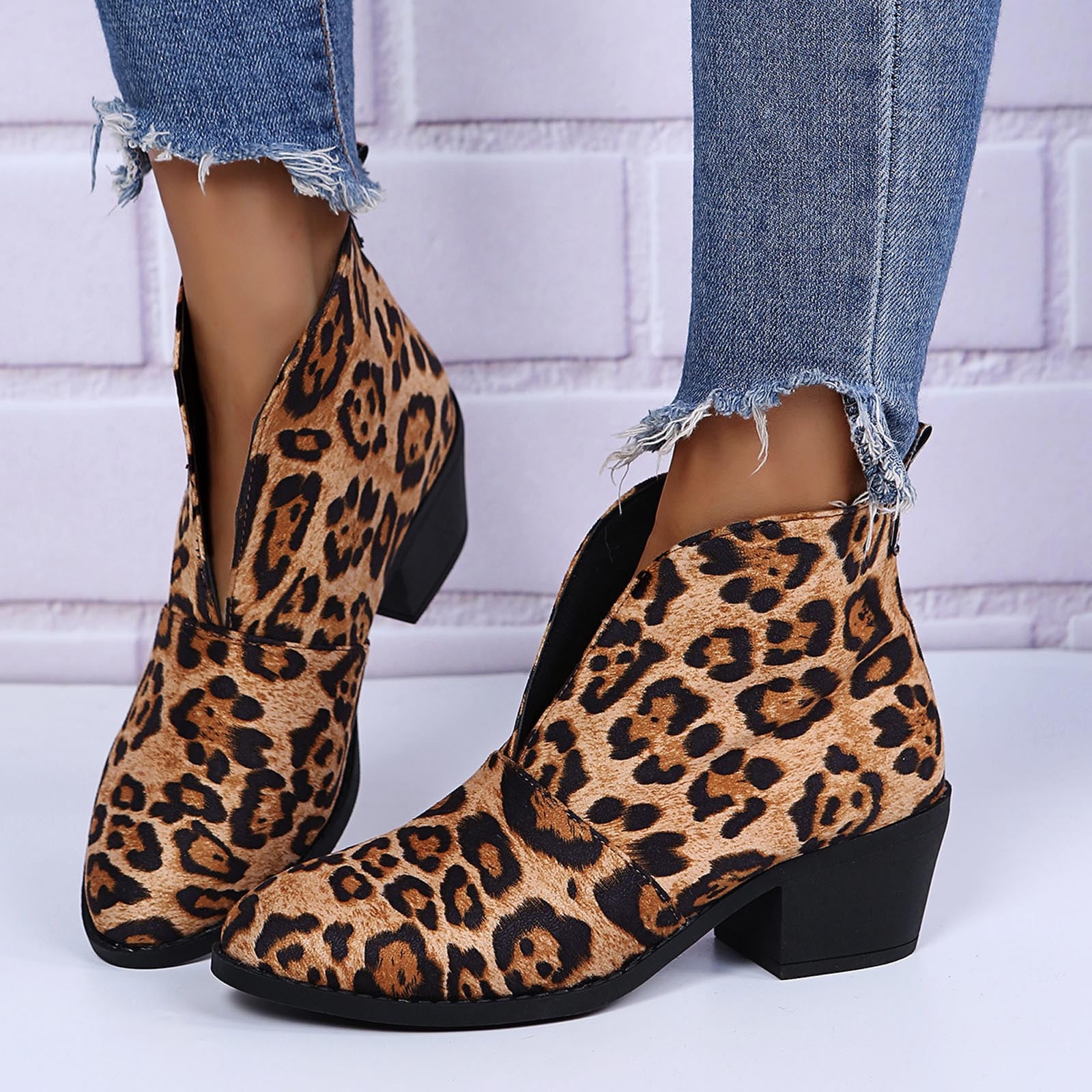 YOTAMI Womens Shoe Winter Boots Leopard Print Casual Ankle Boots Plus Size Slip On Shoes Party Beige - Walmart.com