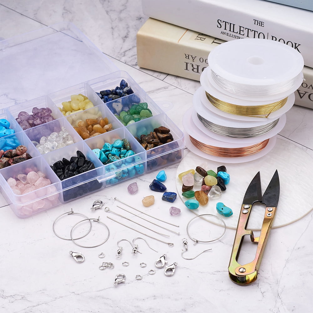 DIY Earring Making Kits inlcude Gemstone Chip Bead Copper Wire Elastic Thread Brass Earring Hook Pin Zinc Alloy Clasp 5~8x5~8mm180g/set