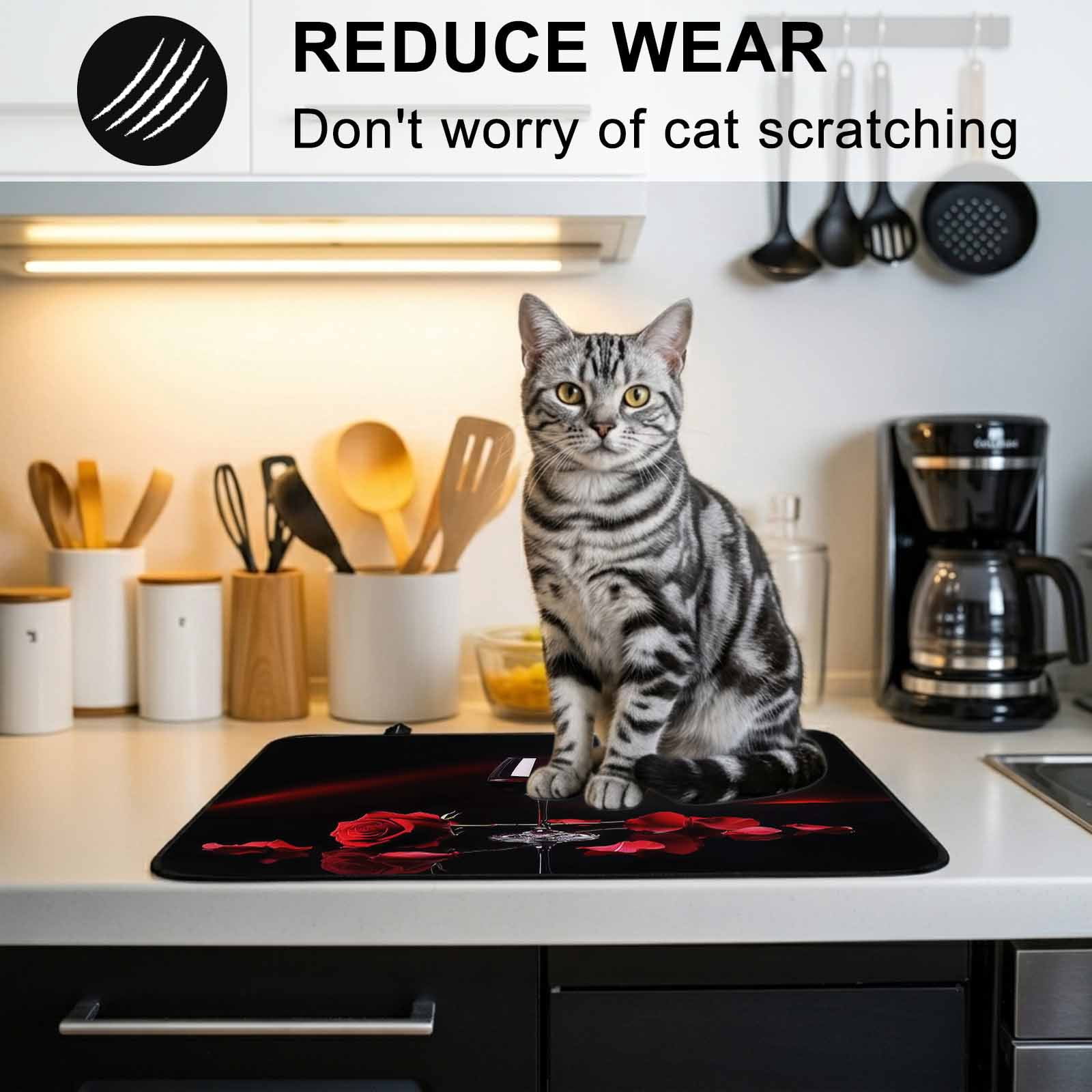 Valentine's Day Stove Top Cover for Electric Stove, Heat-proof & Non Slip Glass Top Stove Cover Protector, Red Roses Floral Romantic Black Spring Kitchen Flat Cooktop Rubber Mat 24x21 Inches