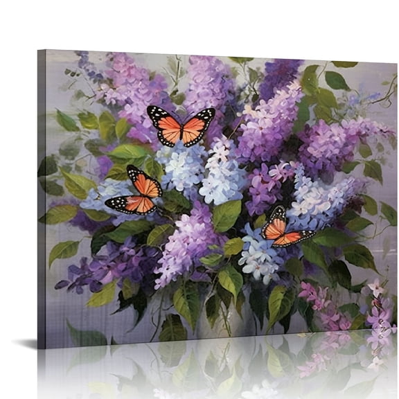 COMIO Farmhouse Lavender Decor Wall Art Purple Christian Pictures for Wall Rustic Canvas Prints Sign Flower Painting Framed Artwork for Bedroom Kitchen Living Room Office