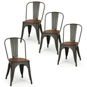 Golbalway Set of 4 Tolix Style Metal Dining Side Chair Wood Seat Stackable