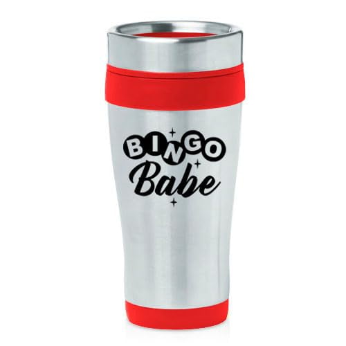 16oz Insulated Stainless Steel Travel Mug Coffee Mug Tumbler Bingo Babe (Red)