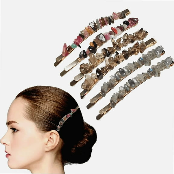 Crystal Hair Pins Gemstone Jeweled Bobby Pin Decorative Hair Accessories for Women Girl Labradorite Smoky Quartz Colorful Tourmaline Set of 6