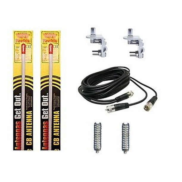 2 FIRESTIK KW4 W 4FT WHITE CB ANTENNA, 12FT rg59 DUAL COAX, MOUNTS & SPRINGS KIT