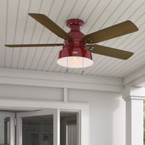 Hunter 52 inch Outdoor or Indoor Ceiling Fan with LED Light - Rustic Ceiling Fan with Pull Chain, For Bedroom, Living Room, or Patio, Low Profile Mount, No Remote - Mill Valley 59312, Barn Red