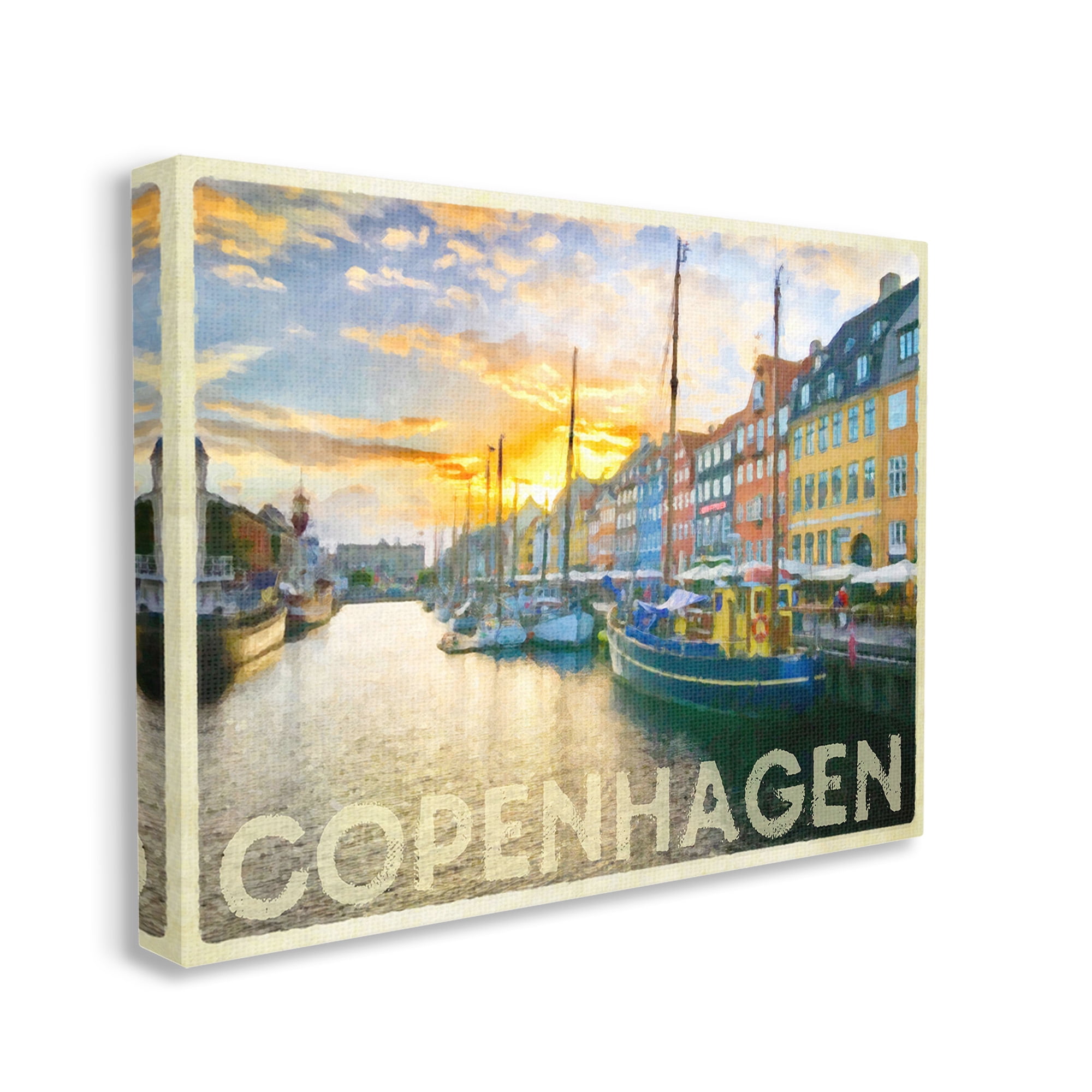 Stupell Industries Copenhagen Canal Boats Transportation Painting Gallery Wrapped Canvas Art Print Wall Art, 20 x 16