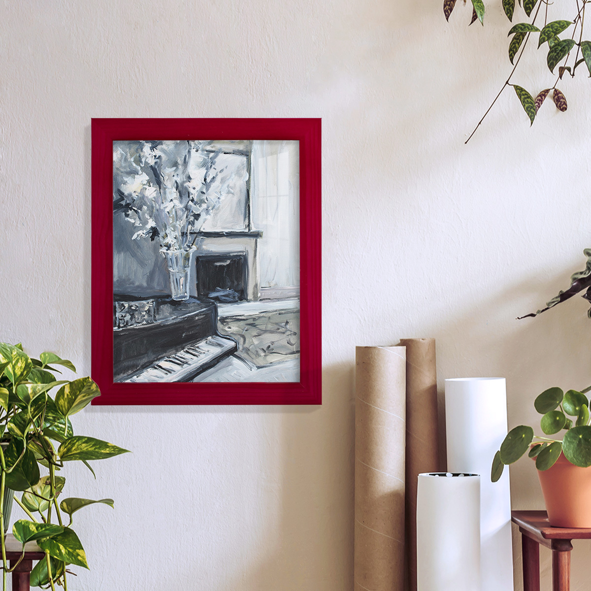 Piano Blues III - Framed Print w/glass - Cherry Red