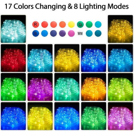 120 LED Rope Lights Indoor Outdoor 39.37ft 17 Multi Color Changing Tube ...