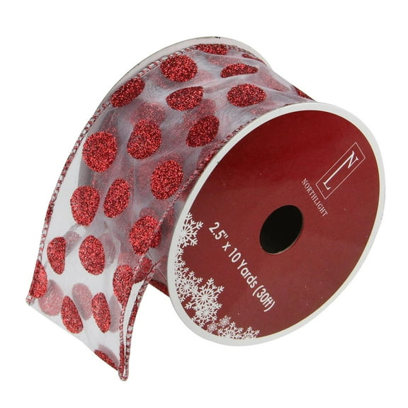 Silver&Red Polka Dots Wired Christmas Craft Ribbon