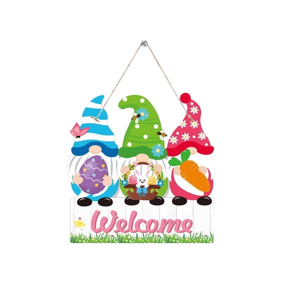 DefiDgd Happy Easter Wooden Door Hanging Signs,Easter Bunny Decor for Holiday Festival Wall Door Home Decoration(3 Gnomes)
