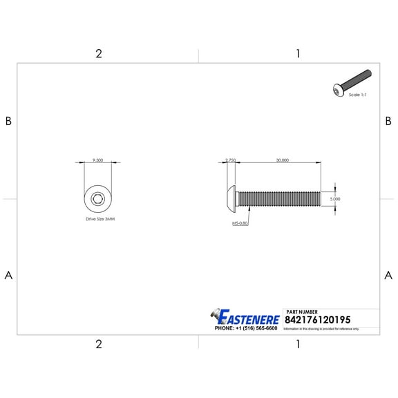 Fastenere Button Head Socket Cap Screws - M5-0.80 x 30MM (50-pack) Stainless Steel 18-8, Full Thread, Plain Finish, Flat Point, ISO 7380 Metric Screw Set, Easy to Install w/ Allen Hex Socket Drive