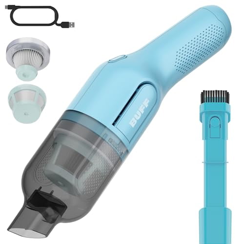 Aspiradora de mano inalámbrica BUFF, recargable para coche, con accesorio para rincones y cepillo, para casa, oficina, coche y mascotas - Azul