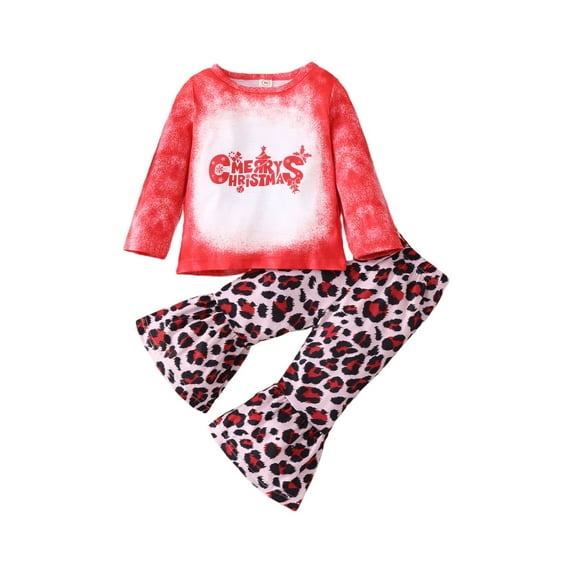 Qiylii Girls Christmas Clothes Set, Pullover Tops+Leopard Print Trousers,1-8T