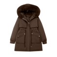 thumbnail image 1 of Breezora Women Hooded Drawstring Down Coat Windproof Lightweight Jacket With Two Pockets Long Sleeve Spring Outerwear M Size Coffee, 1 of 9