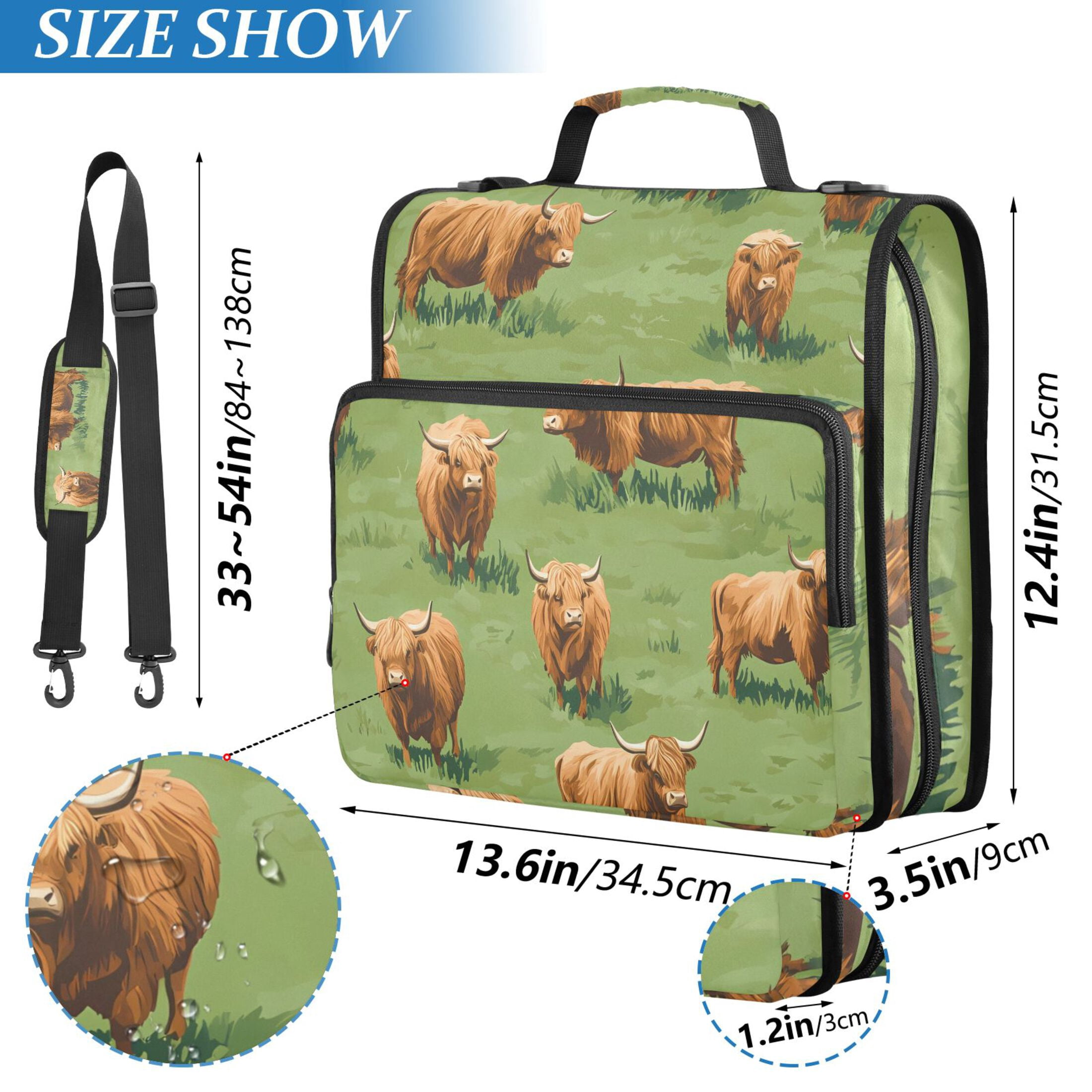 ALAZA Zipper Binder Highland Cattle Meadow 3 Ring Trapper Keeper File Folder Organizer Bag