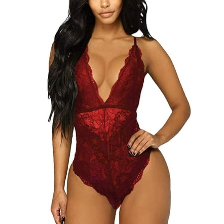 adviicd Lingerie Robe Women Teddy Lingerie Floral Lace Bodysuit Bow Front One Piece Mini Bodysuit XL