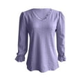 thumbnail image 4 of hxobax Long Sleeve Eyelet Tops T Shirts for Womens Casual Solid V Neck Ruffle Pullover Tunic Blouse, 4 of 5