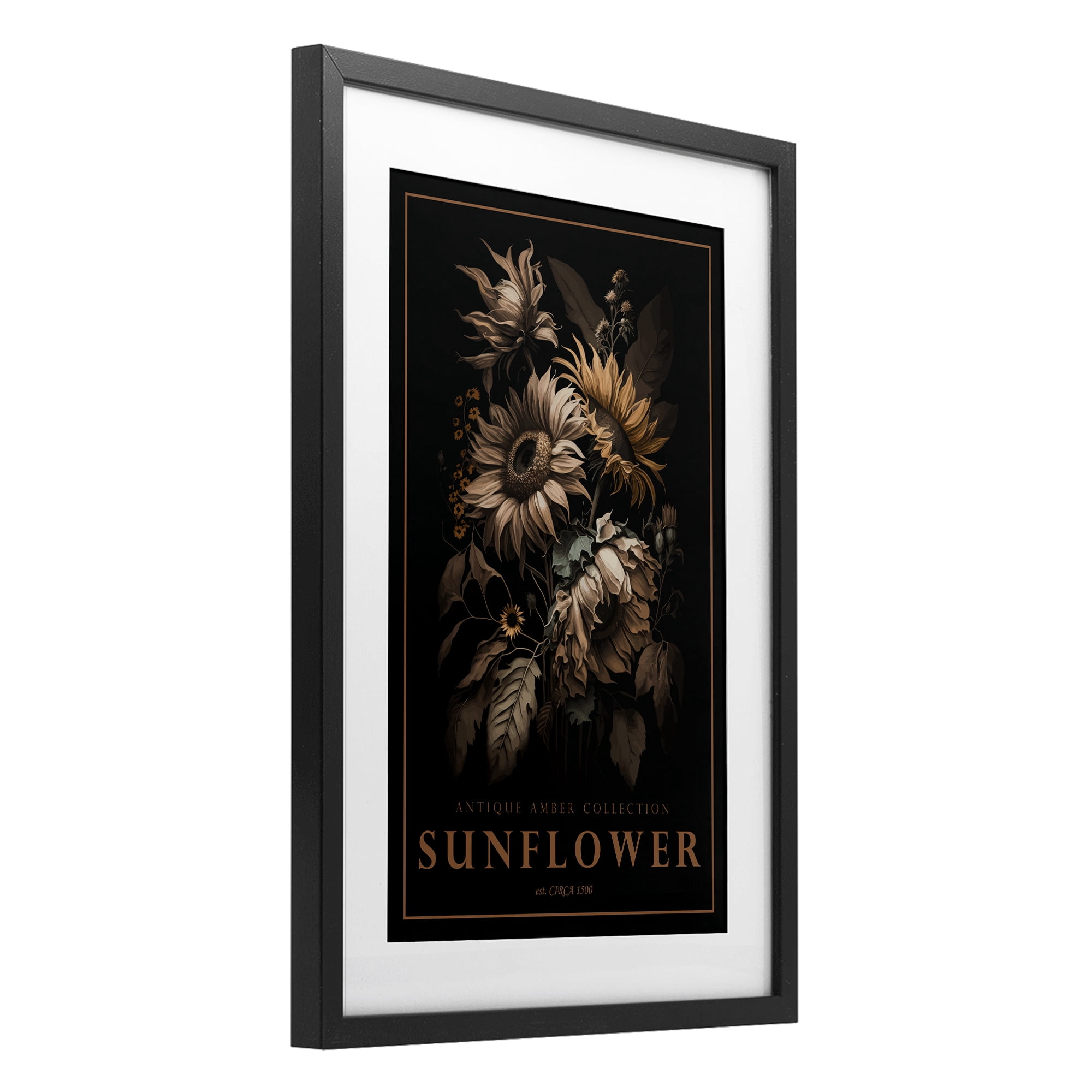 Stupell Industries Antique Sunflower Light Black Framed Print Under Glass, design by Chris Giampietro