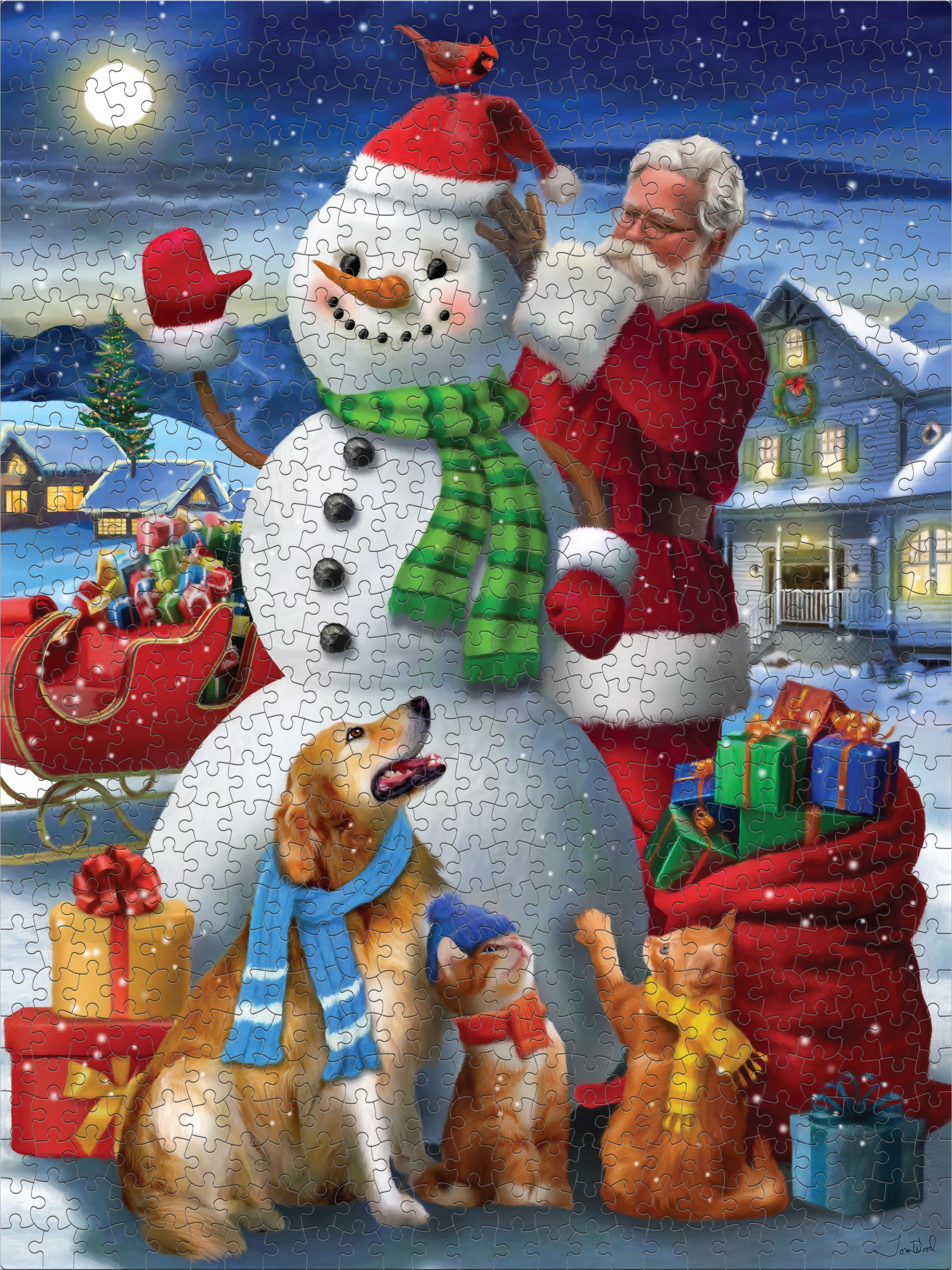 Ceaco Santa by Moonlight Glow (Tom Wood) 750 Piece Interlocking Jigsaw Puzzle