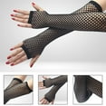 thumbnail image 6 of Besufy 1 Pair Women High Elastic Fishnet Gloves Arm Cover Nylon Elbow Length Half Finger Mesh Gloves Costume Accessory,White, 6 of 9