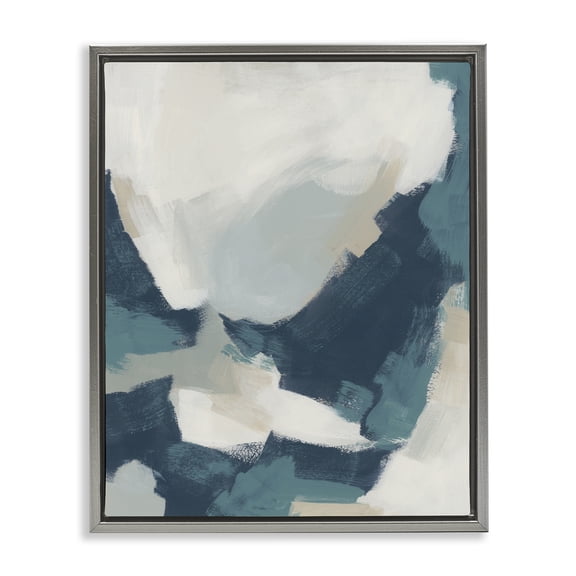 Stupell Industries Contemporary Brushed Abstract Blue & Beige Gray Floating Frame Canvas Art, 17 x 21, by June Erica Vess