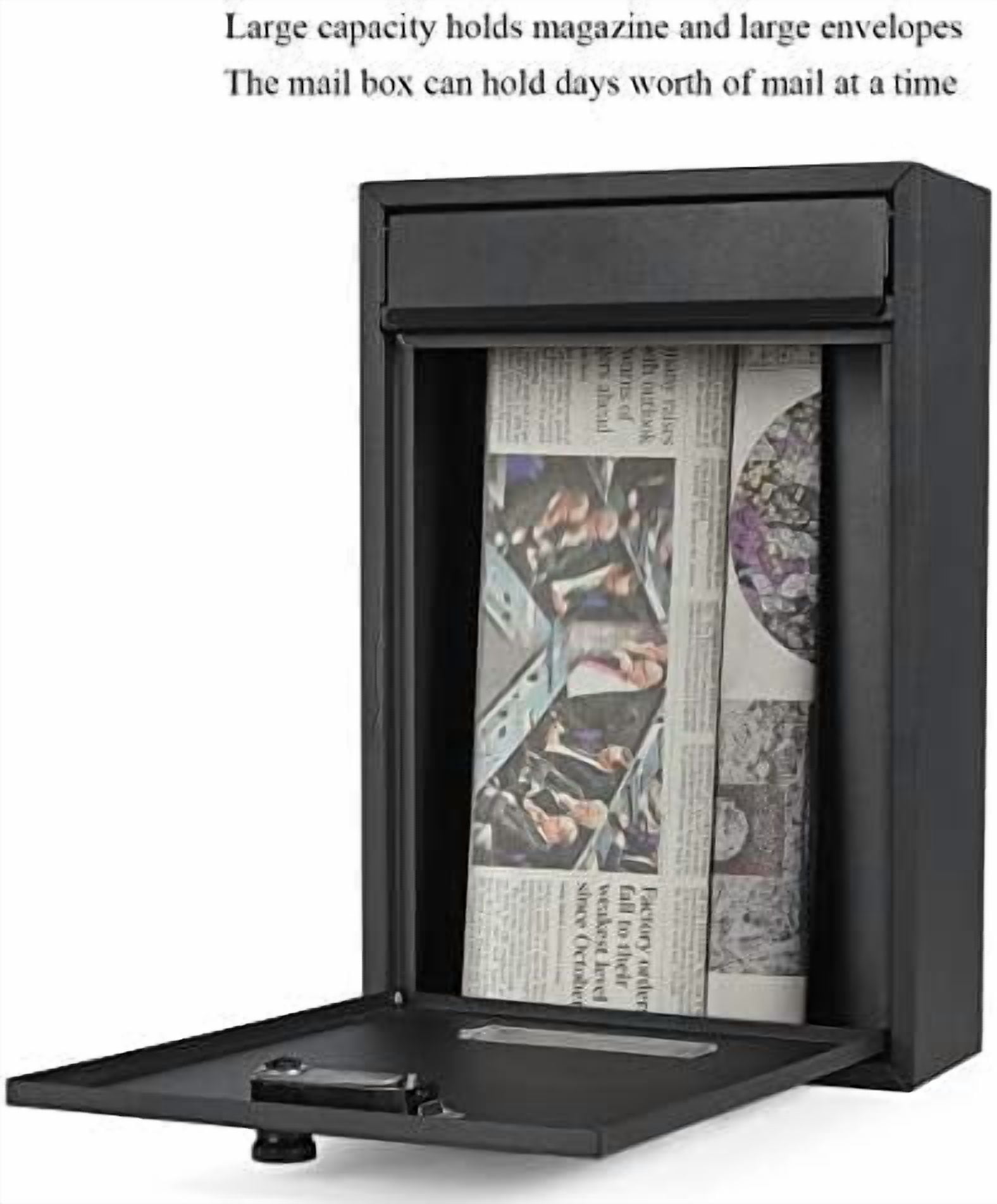 Locking Mailbox Wall Mounted Vertical-  Mail Boxes with Combination Lock Large Capacity, 12.6 x 8.46 x 3.35 Inch, Black Matt