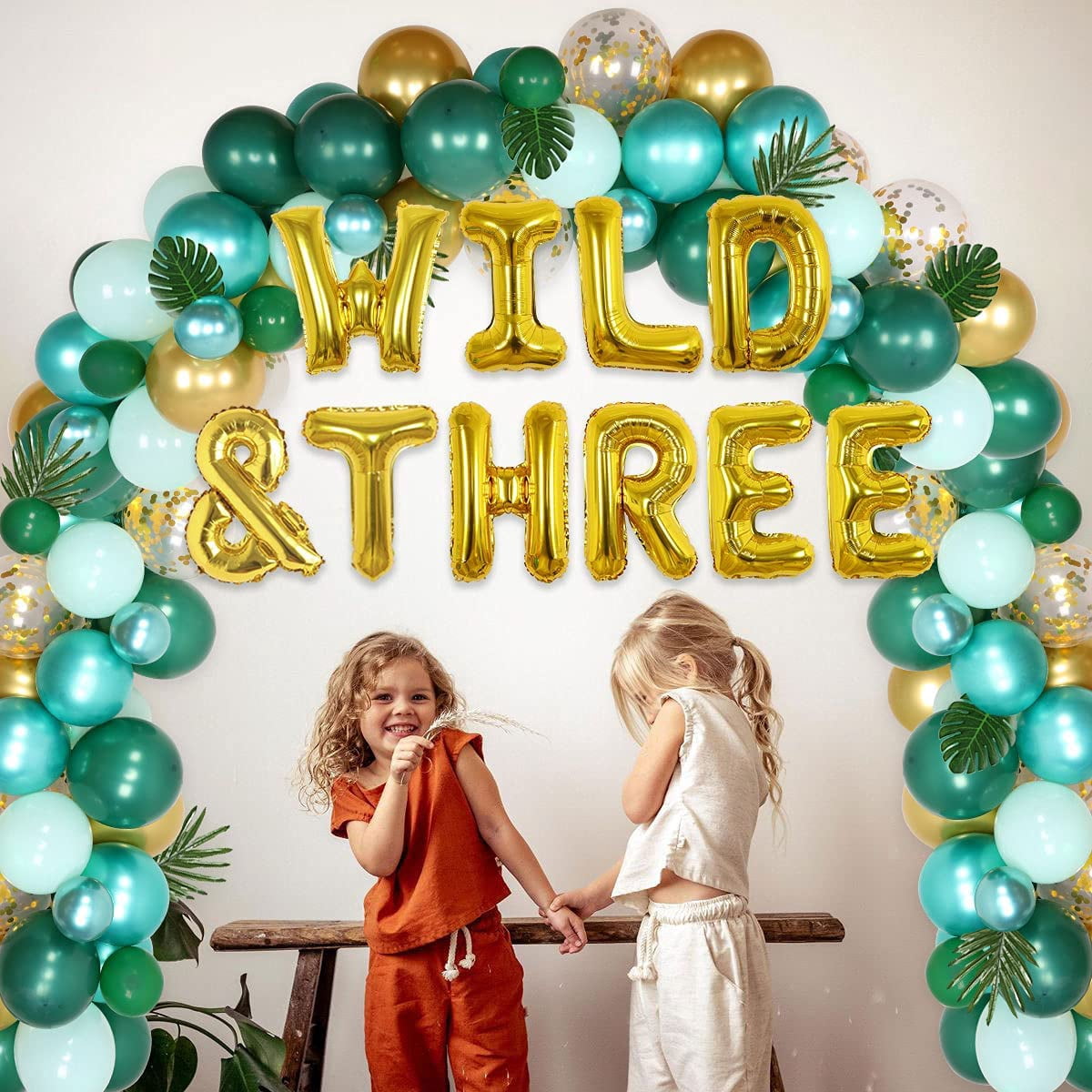 3. Geburtstag Deko-Set Safari, „Young Wild And Three“ – Ballons, Girlanden, Blätter In Rosa & Salbeigrün