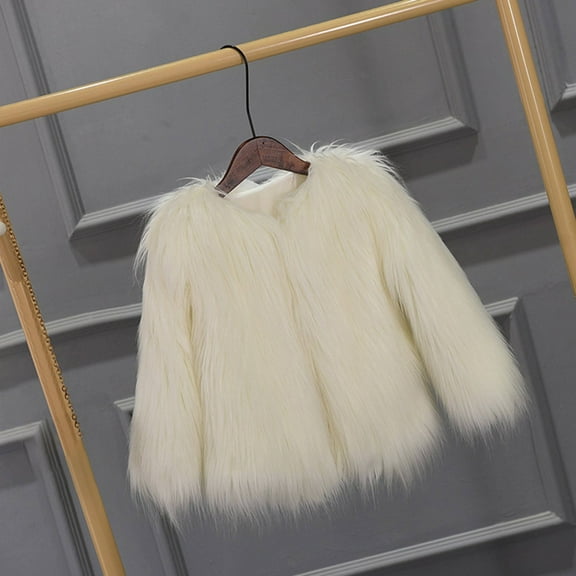 EnJoCho Girls Fa𝗎x F𝗎r Coats Winter Fringe Fuzzy Open Front Jackets Kids Thick Warm Long Sleeve Windproof Outerwear Clothing Apparel Winter Wear Coat Jacket Parka