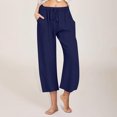 thumbnail image 2 of Women’s Linen Capris Pants, Summer Elastic Waist Drawstring Casual Trousers, Lightweight Beach Pants,Blue,5XL, 2 of 7