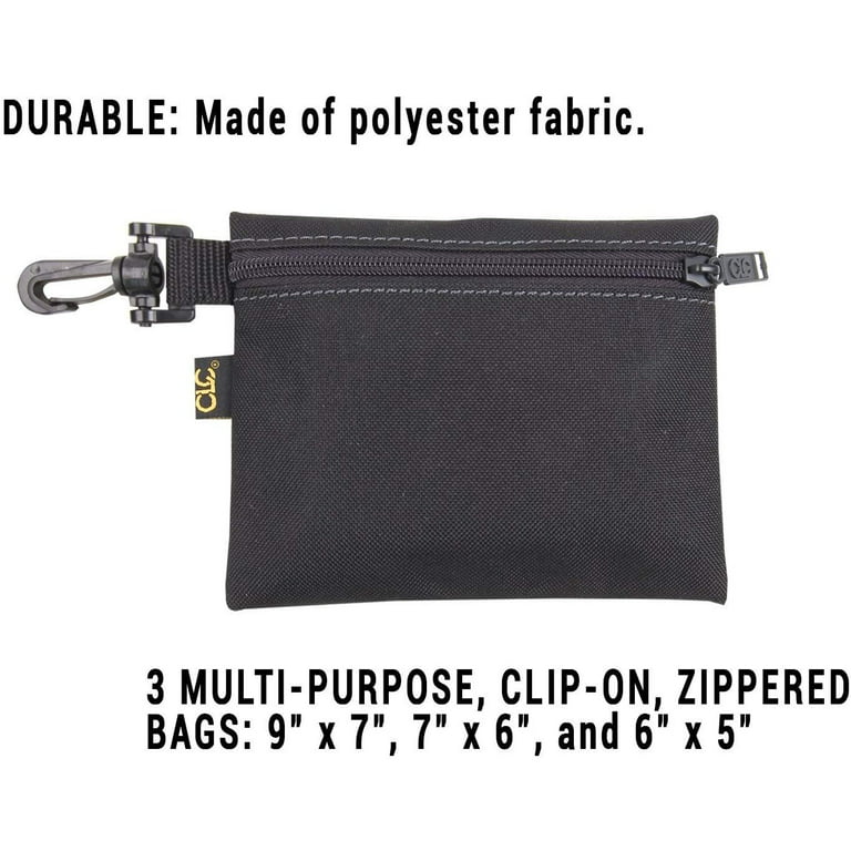 CLC Custom Leathercraft 1100 Multi-Purpose Clip-on Zippered Poly Bags, 3  Pack