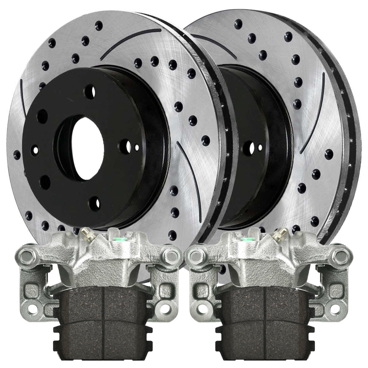 Drilled & Slotted Front Brake Rotors & Ceramic Pads Kit - Fits Toyota Tacoma, 4Runner, FJ Cruiser