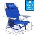 thumbnail image 2 of Portable Beach Chair for Adults, Outdoor Camping Chair Lay Flat Folding Backpack Beach Reclining Chair with 5 Positions, Headrest, Zipper Pouch, Cup Holder, Blue, 2 of 6