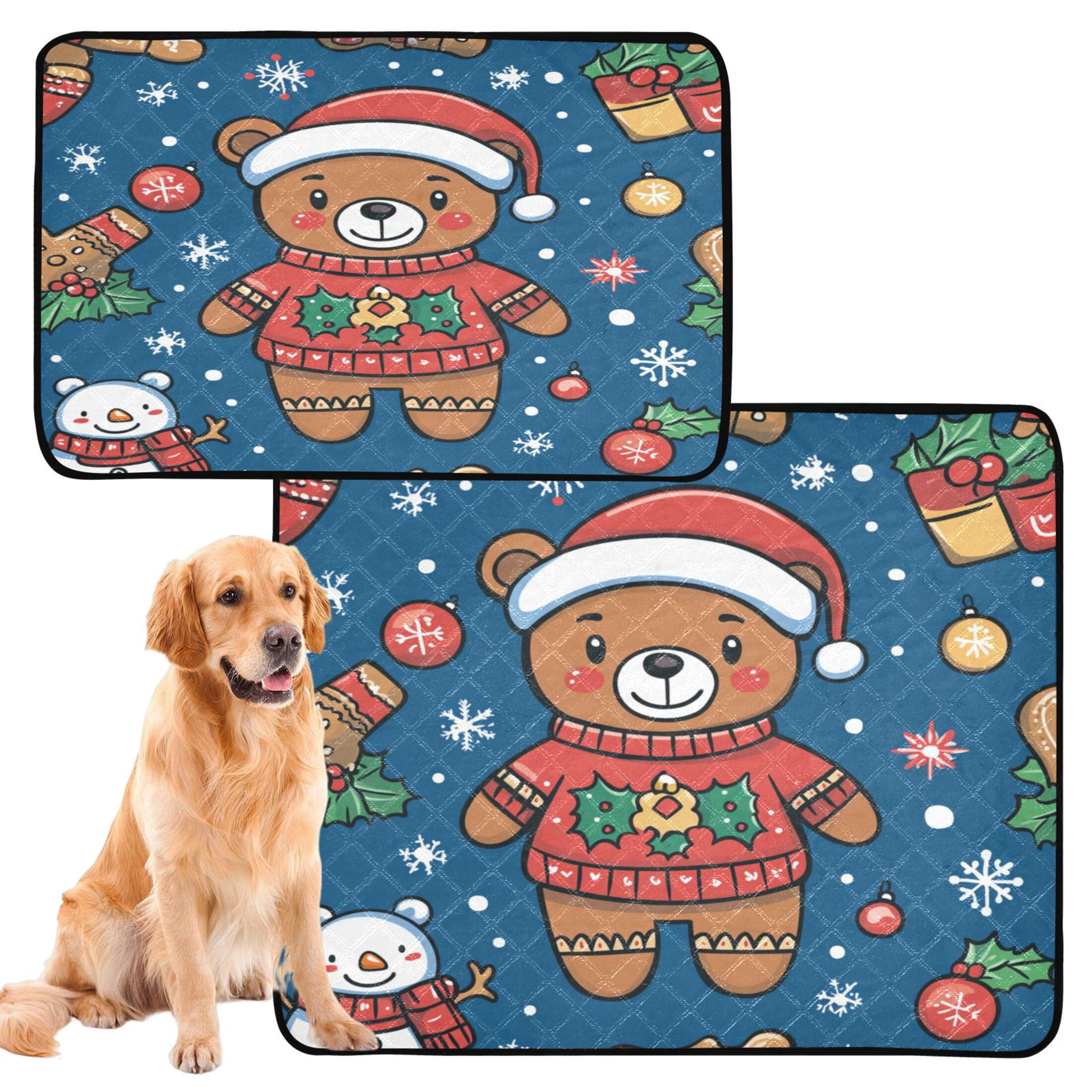 Qxltty Seamless Pattern Of A Christmas Bear and Decorations Cat litter Pads Pet Set of 3 Diaper Mats Center Anti-leakage Layer Absorbent Soft and Comfortable