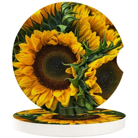 

FMSHPON Painting Style Sunflower Set of 6 Car Coaster for Drinks Absorbent Ceramic Stone Coasters Cup Mat with Cork Base for Home Kitchen Room Coffee Table Bar Decor
