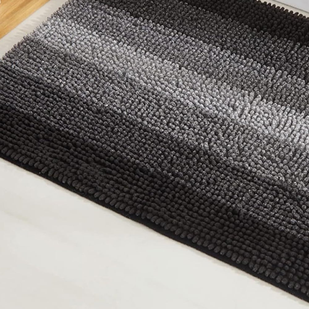 FUDAKUNA Fluffy Chenille Bathroom Rugs Anti-slip Absorbent Gradient Black Gray Stripes 19.6" x 31.5" Bath Mat Machine Washable