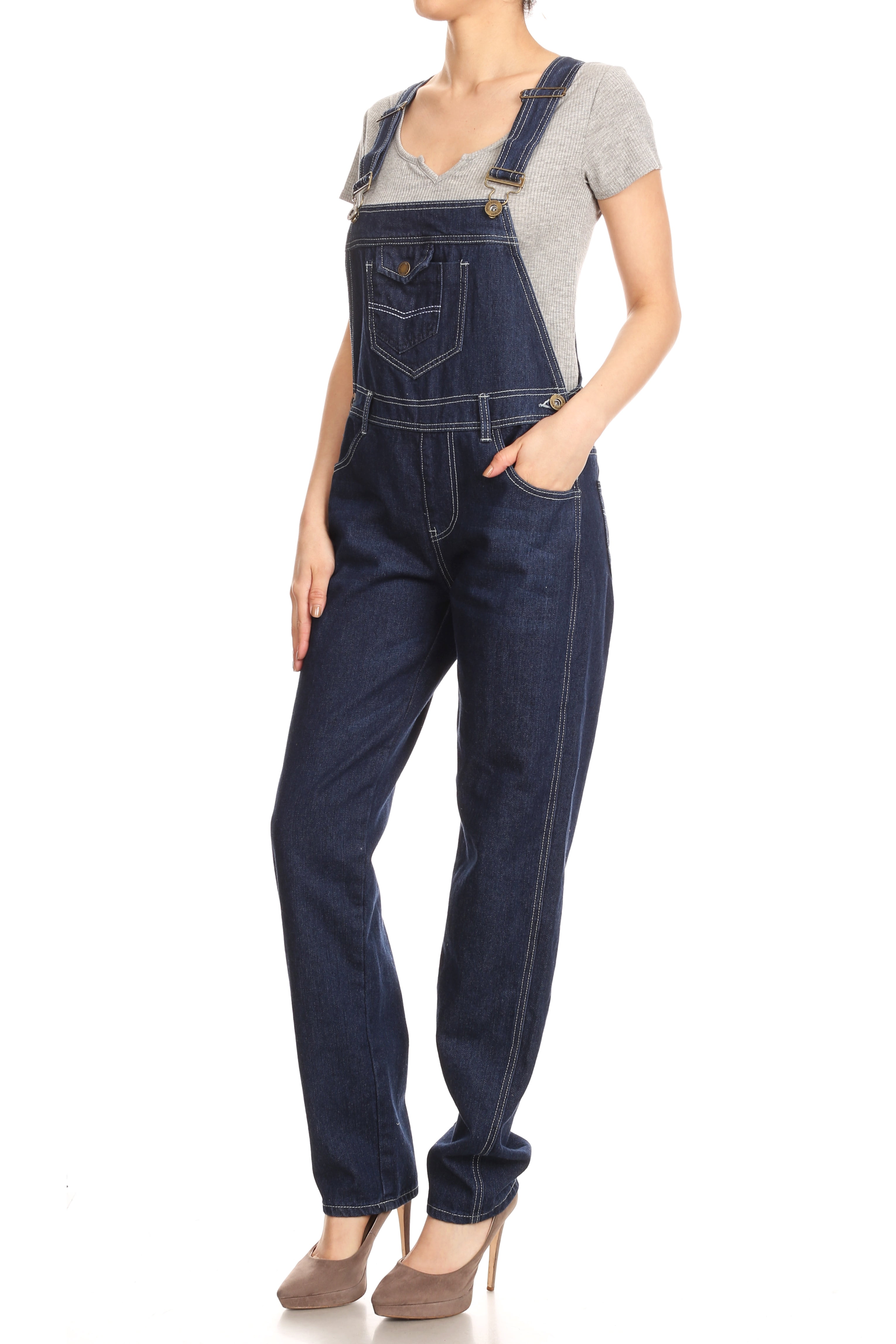 straight leg denim overalls