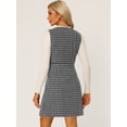 thumbnail image 4 of Vestido sin mangas a cuadros de tweed vintage con bolsillos delanteros y botones con cuello en V para mujer Negro M, 4 of 6