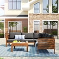 thumbnail image 3 of Outdoor Coversation Set, Wood Patio Furniture Set with Small Table and Pillows, Garden Lounge Sofa Set with Metal Frame for Porch, Yard, Poolside, 3 of 8