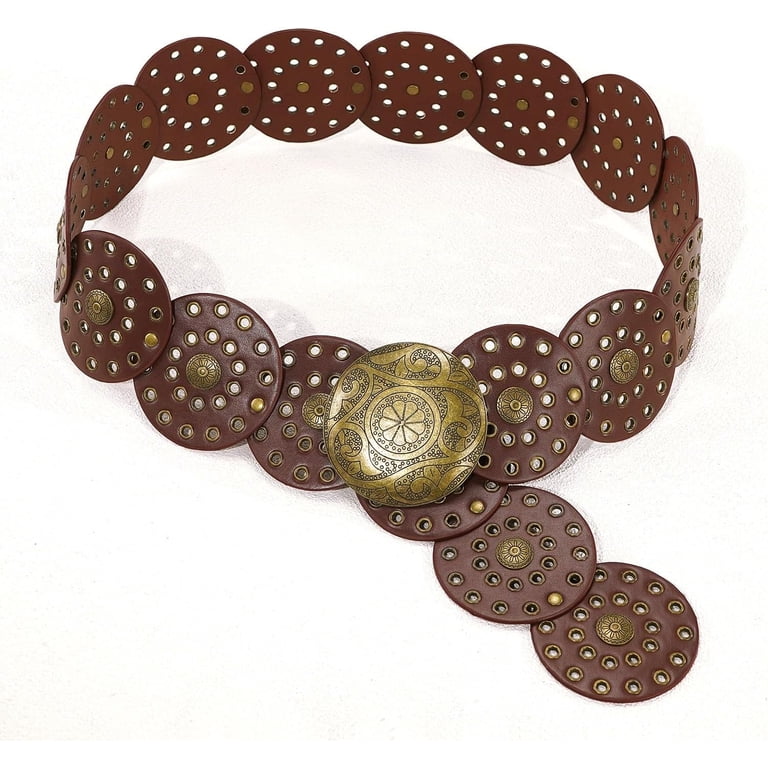 Vintage Disc Waist Belt - Wide PU Leather Hollow Boho Western Western Belts for Women Wide Vintage Disc PU Leather  main image 3
