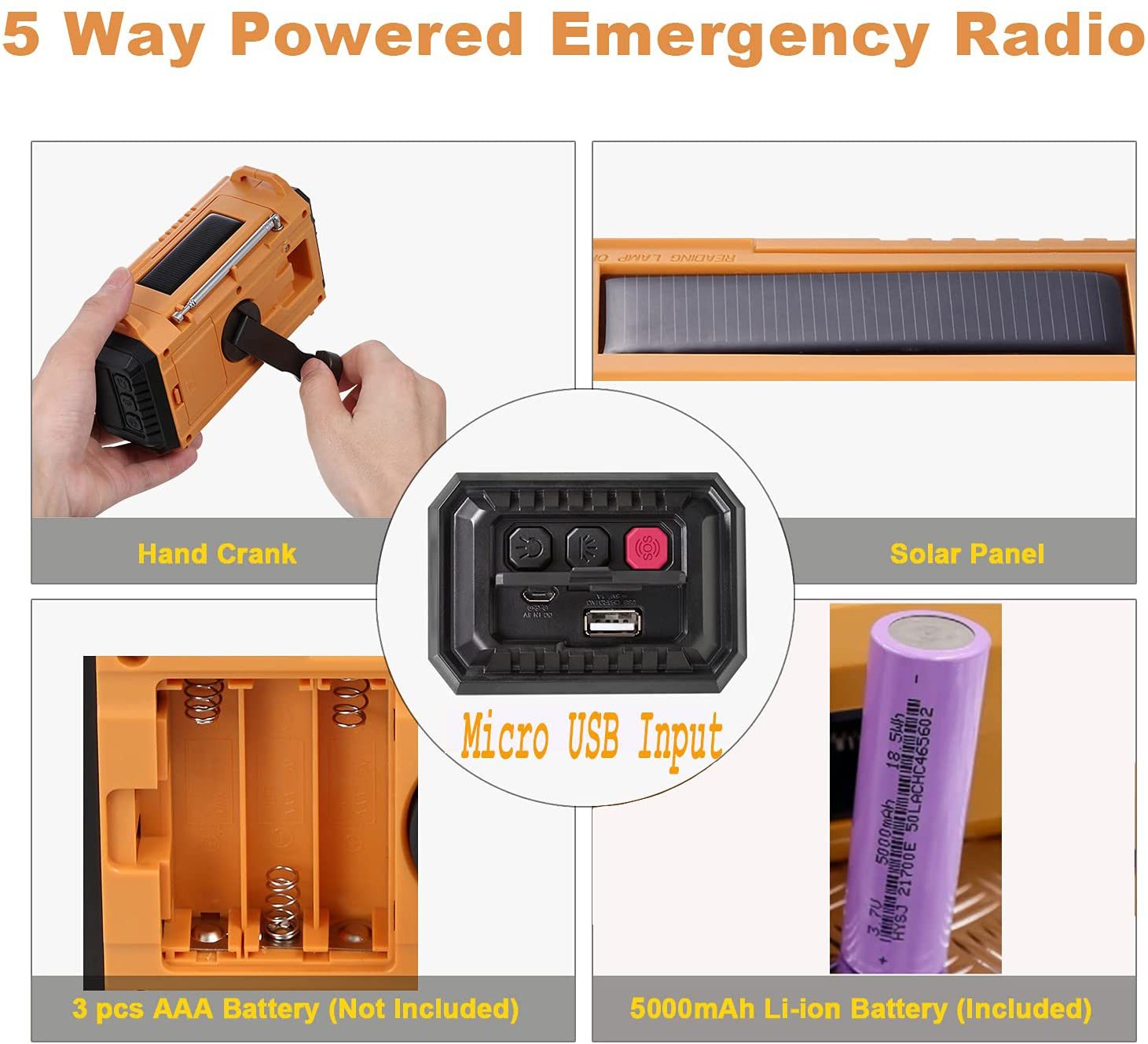 5000mAh Weather Radio,Solar Hand Crank Emergency Radio,NOAA/AM/FM Shortwave  Outdoor Survival Portable Radio, Power Bank USB Charger,Flashlight/Reading  Lamp,Headphone Jack,SOS